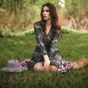 Anthropologie Bl^nk Penelope Wrap Maxi Dress Gray Small Bohemian Folkart Party